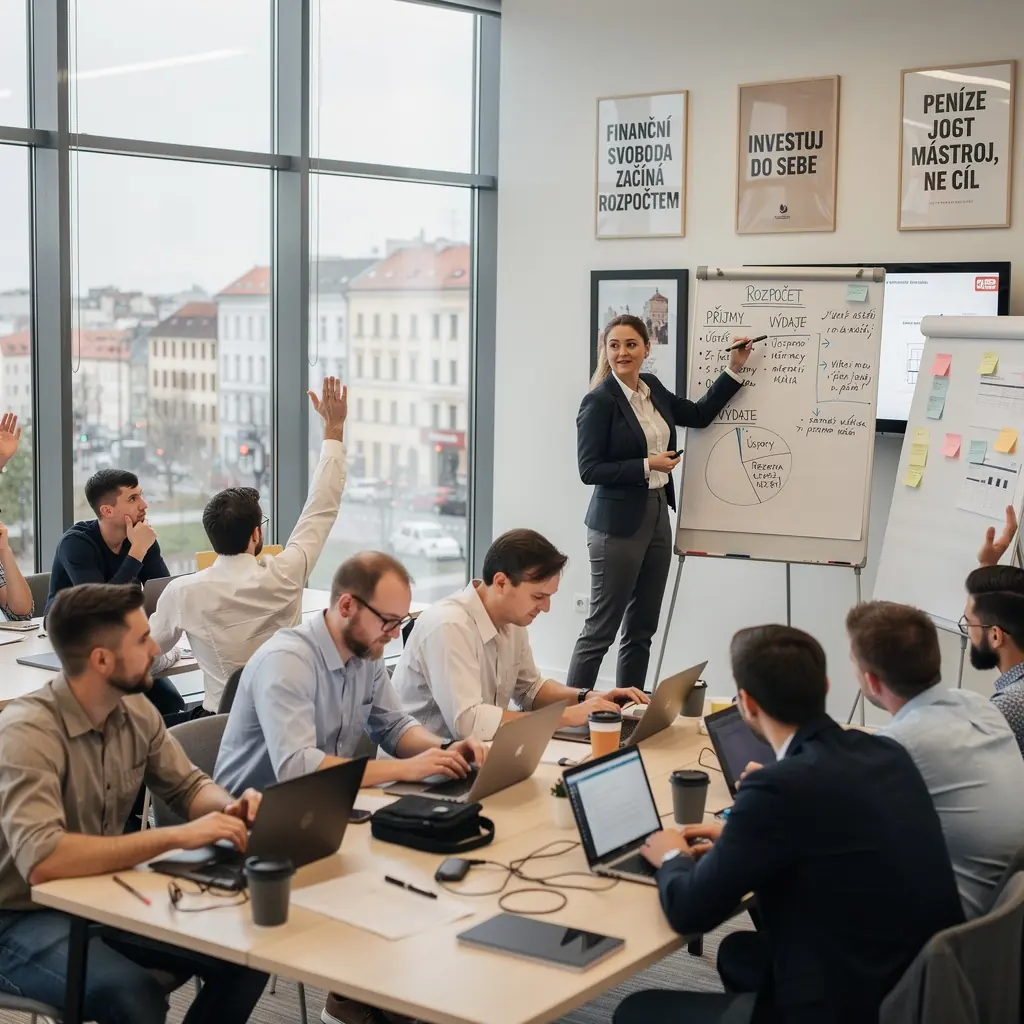 Ilustrace různých měn a mincí, symbolizující osobní finance.